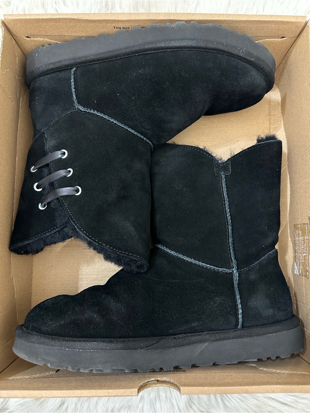 UGG Black Suede Short Lace-Up Winter Boots